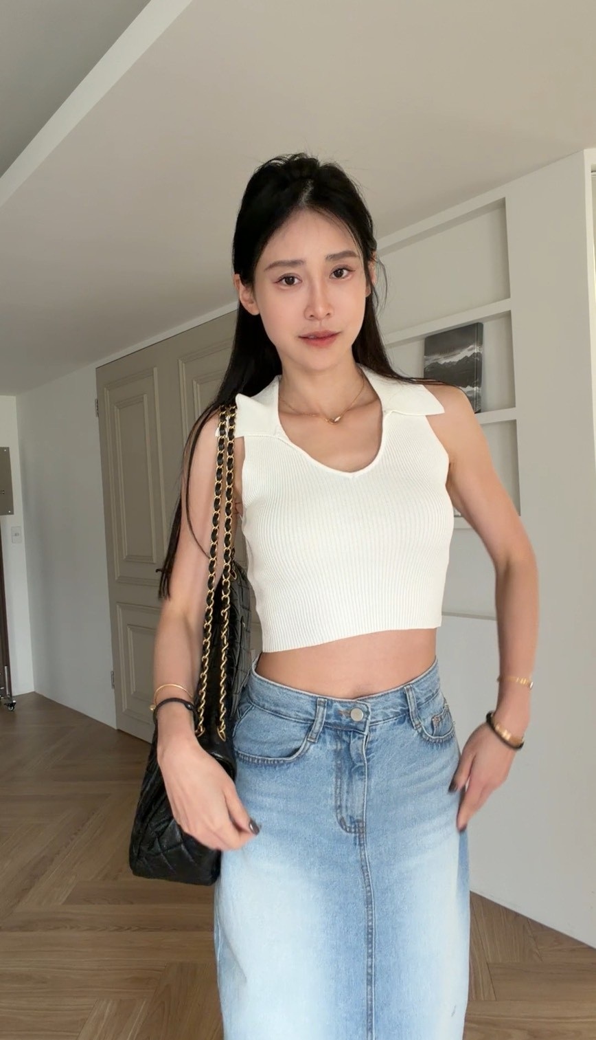 翻領削肩針織背心