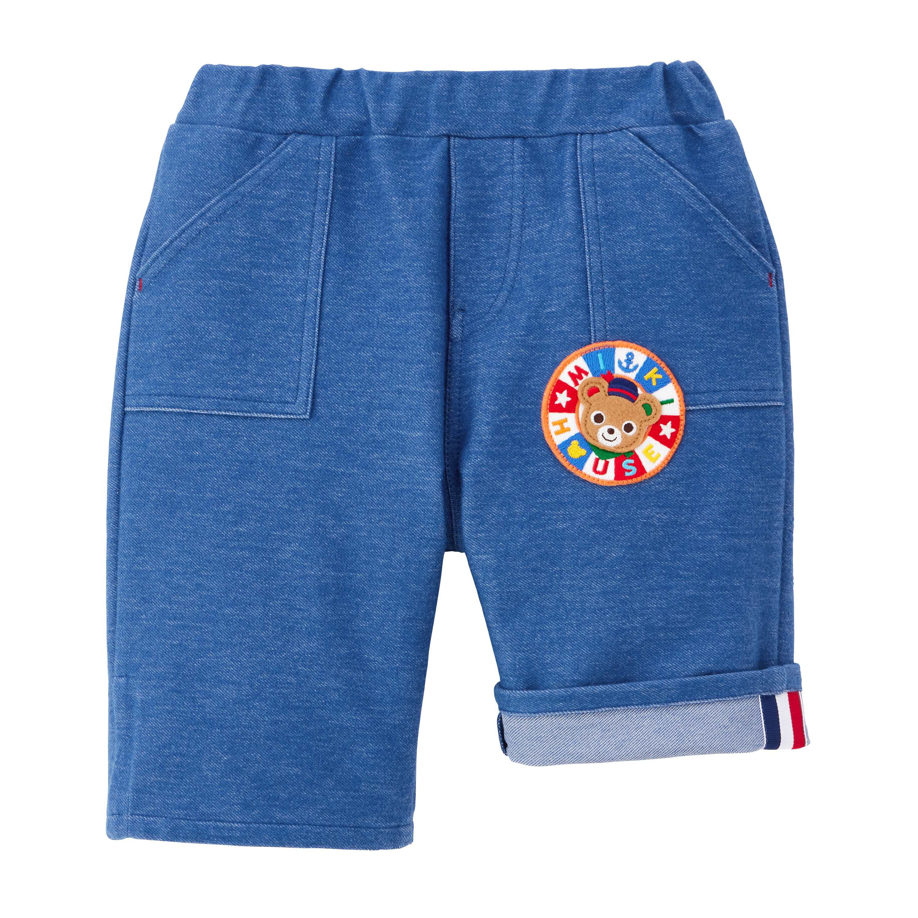 普奇熊徽章七分褲-藍色