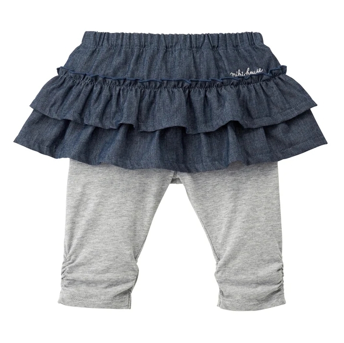 MIKI HOUSE 假兩件褲裙（七分褲）-靛藍