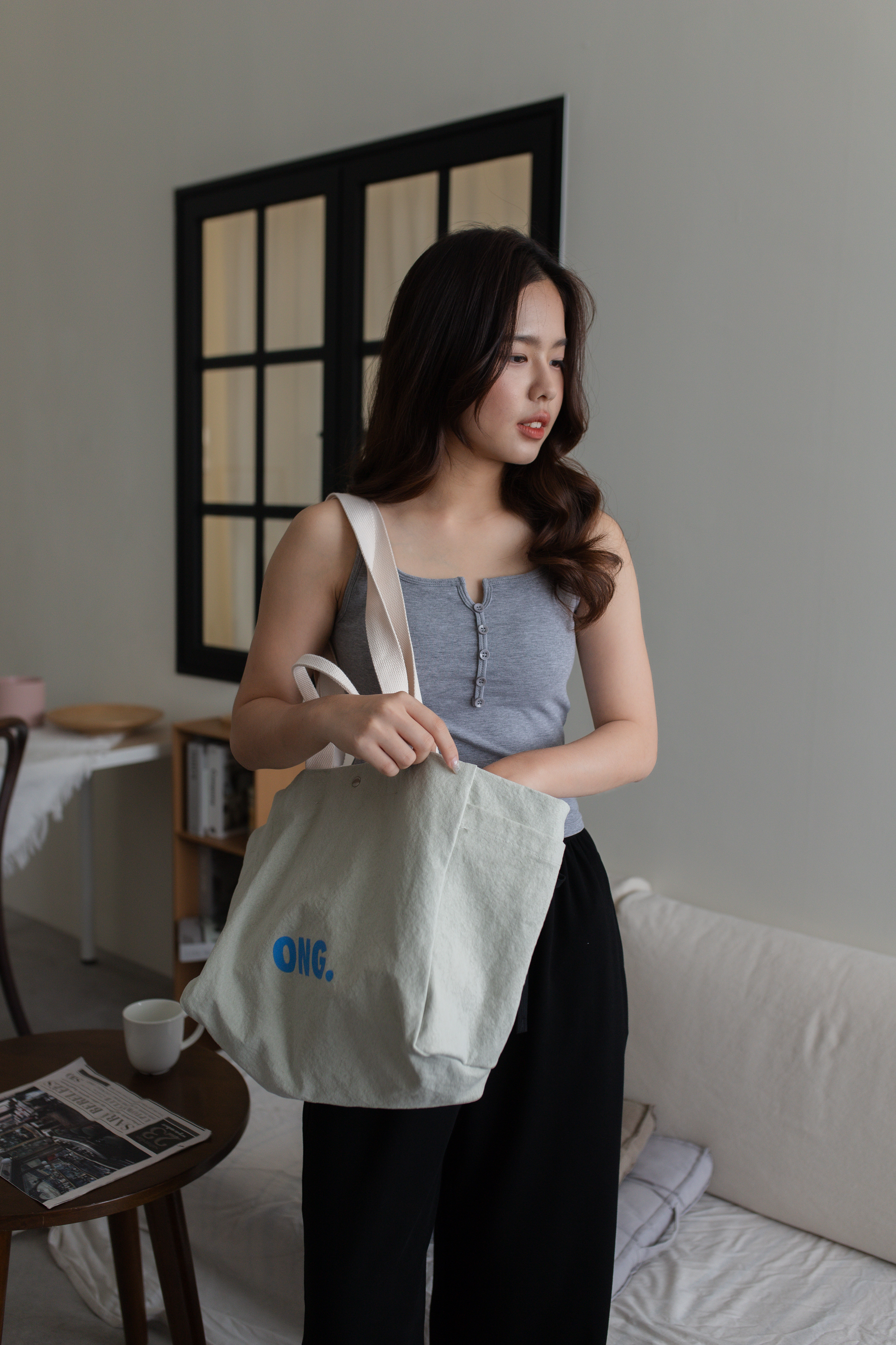 Helin Button Padded Tank Top Grey -2691TVGRY