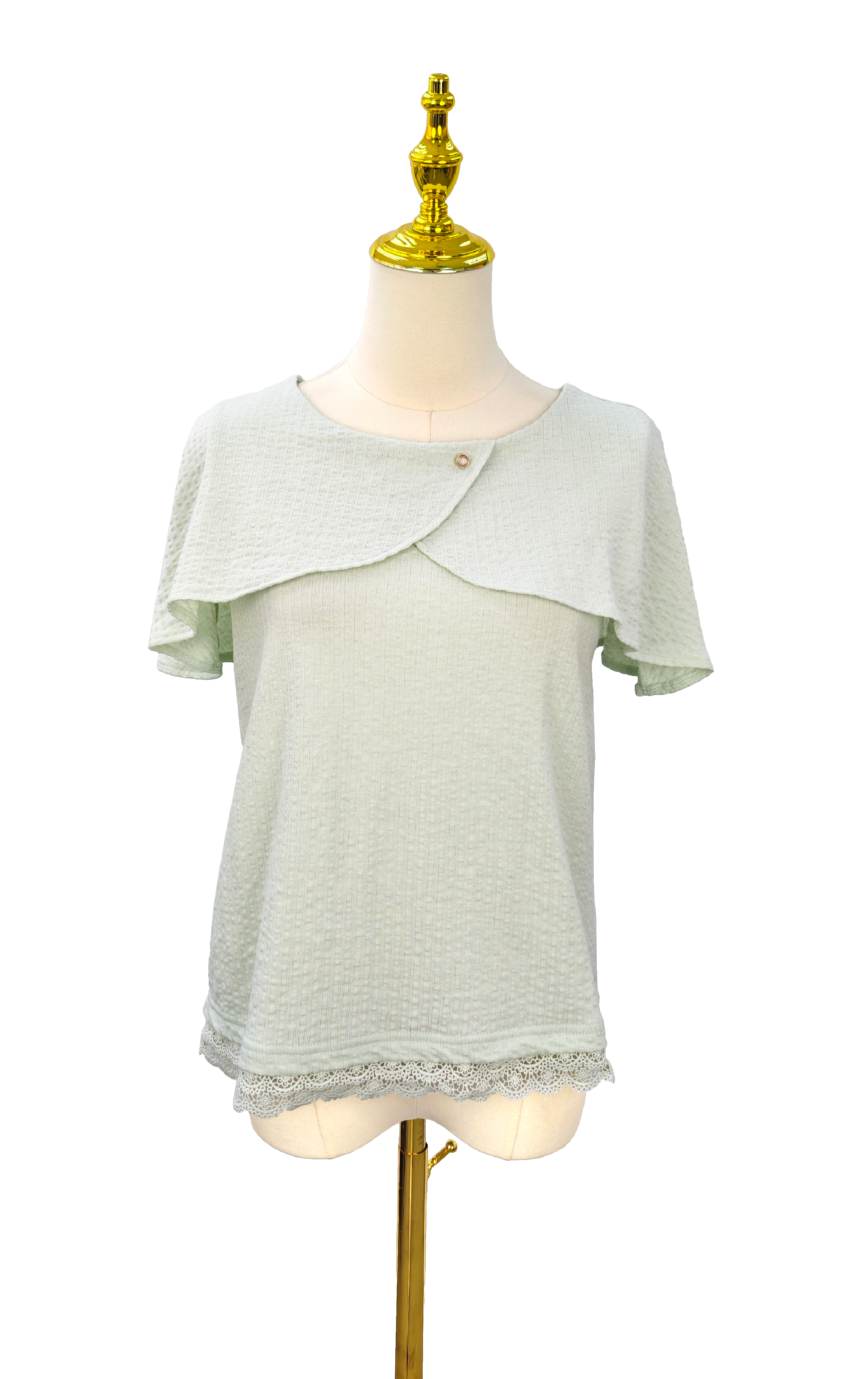 優雅披肩袖蕾絲拼接上衣 ST0895