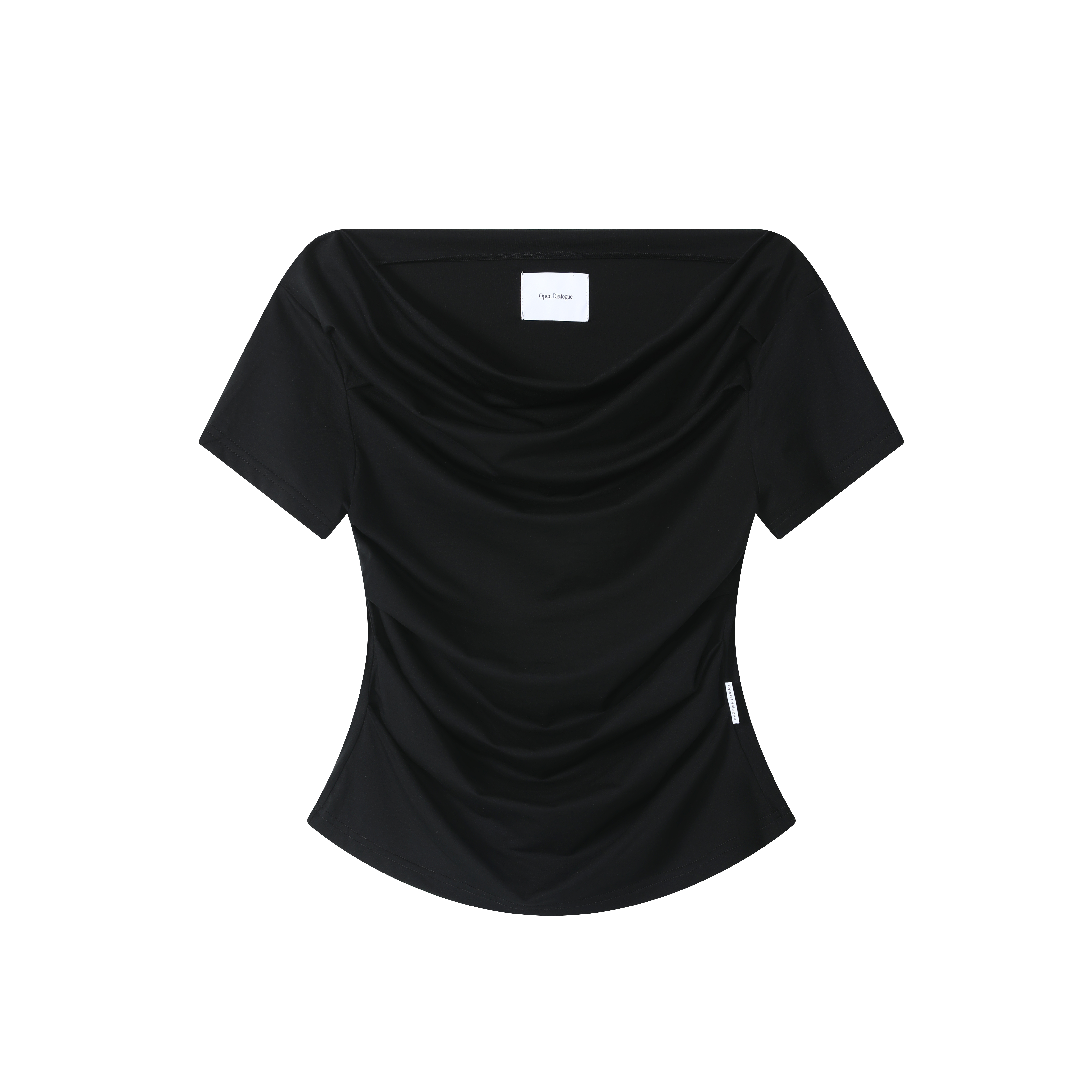 ODE DRAPED OFF-SHOULDER SLIM TEE - BLACK