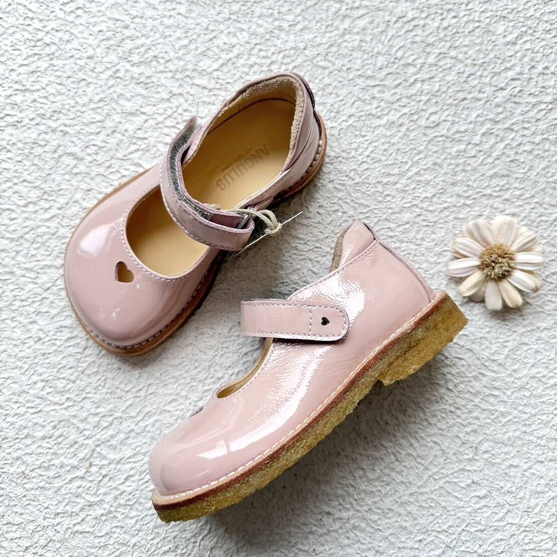 ANGULUS 亮面瑪莉珍愛心鞋 Mary Jane with heart and velcro closure - Rosebud