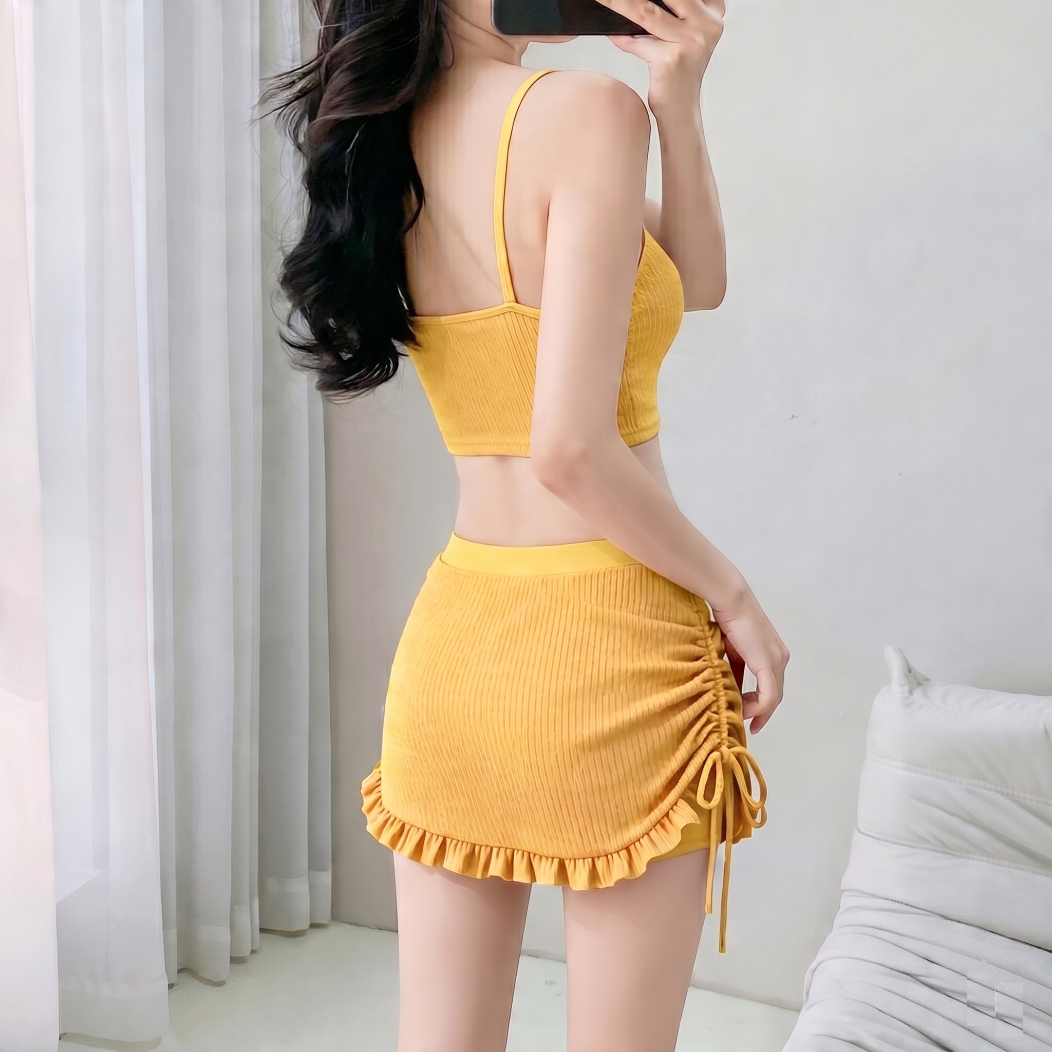 【夏日浪漫】荷葉邊抽繩百褶兩件式泳衣