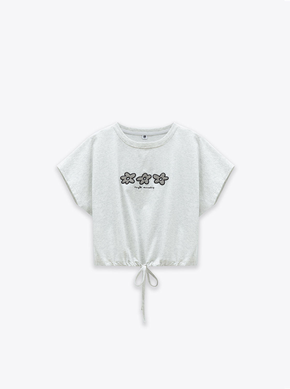 軟軟兔貼布花抽繩T恤