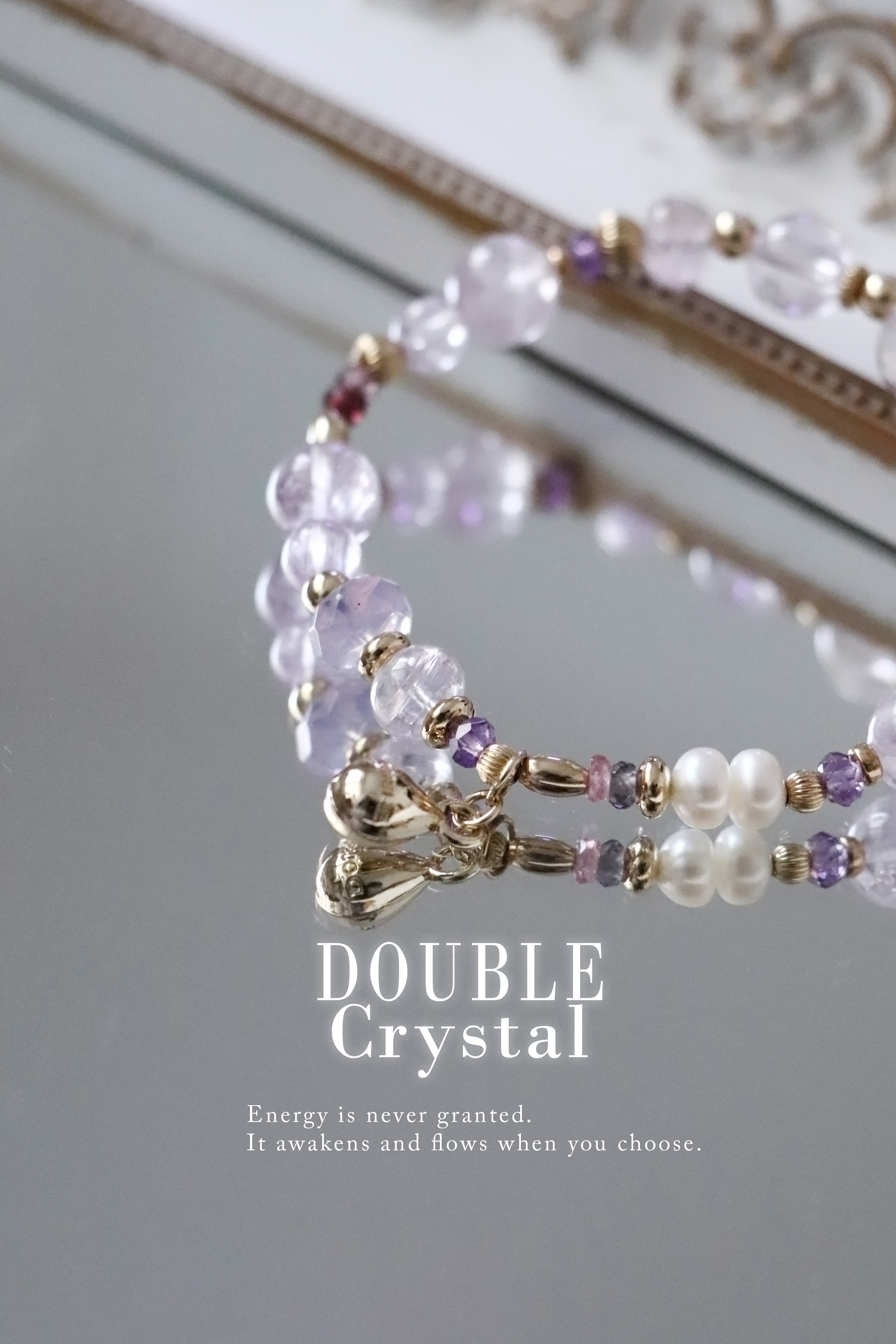 如初：冰透拉絲紫鋰輝．紫玉晶．彩尖晶．珍珠