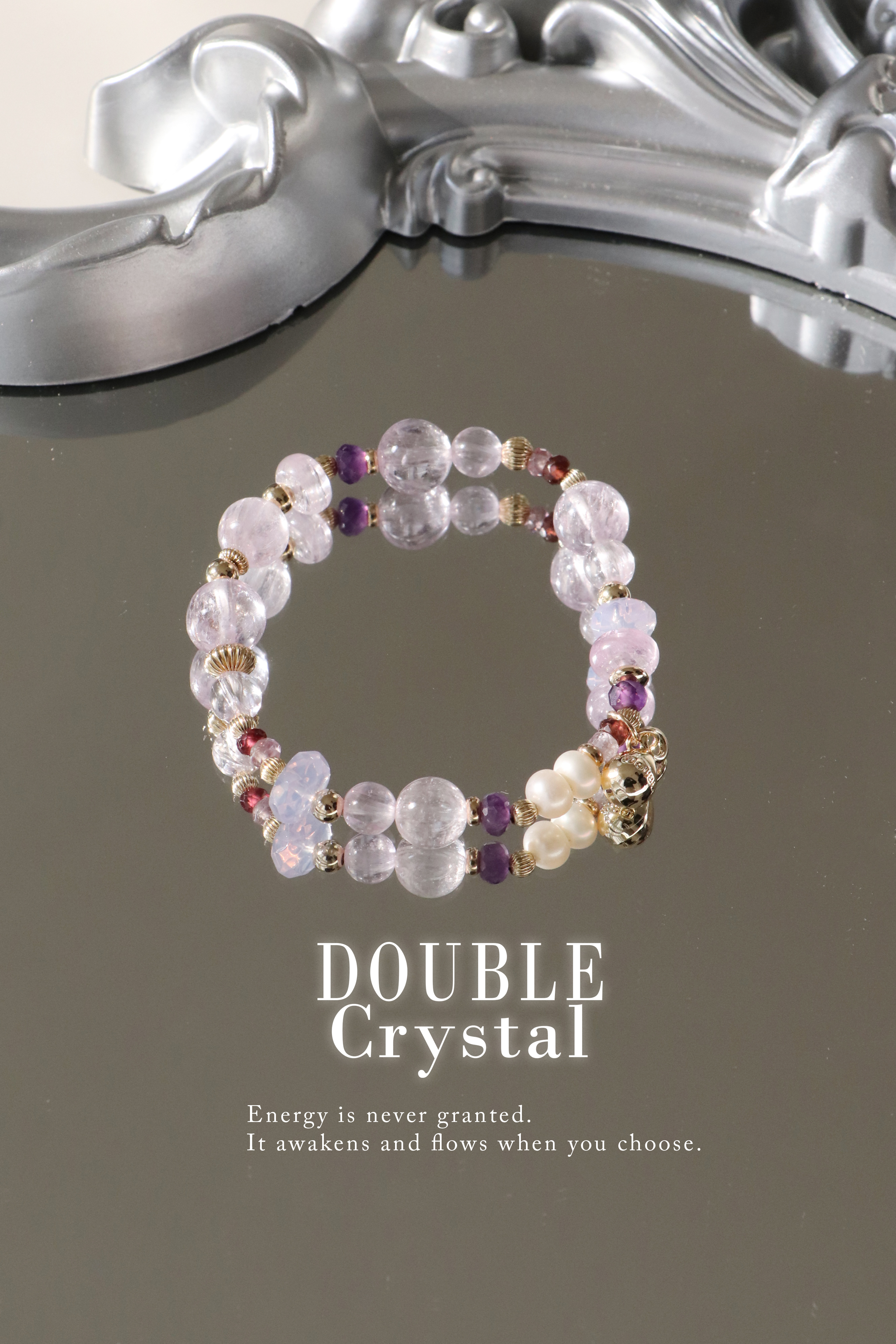 如初：冰透拉絲紫鋰輝．紫玉晶．彩尖晶．珍珠