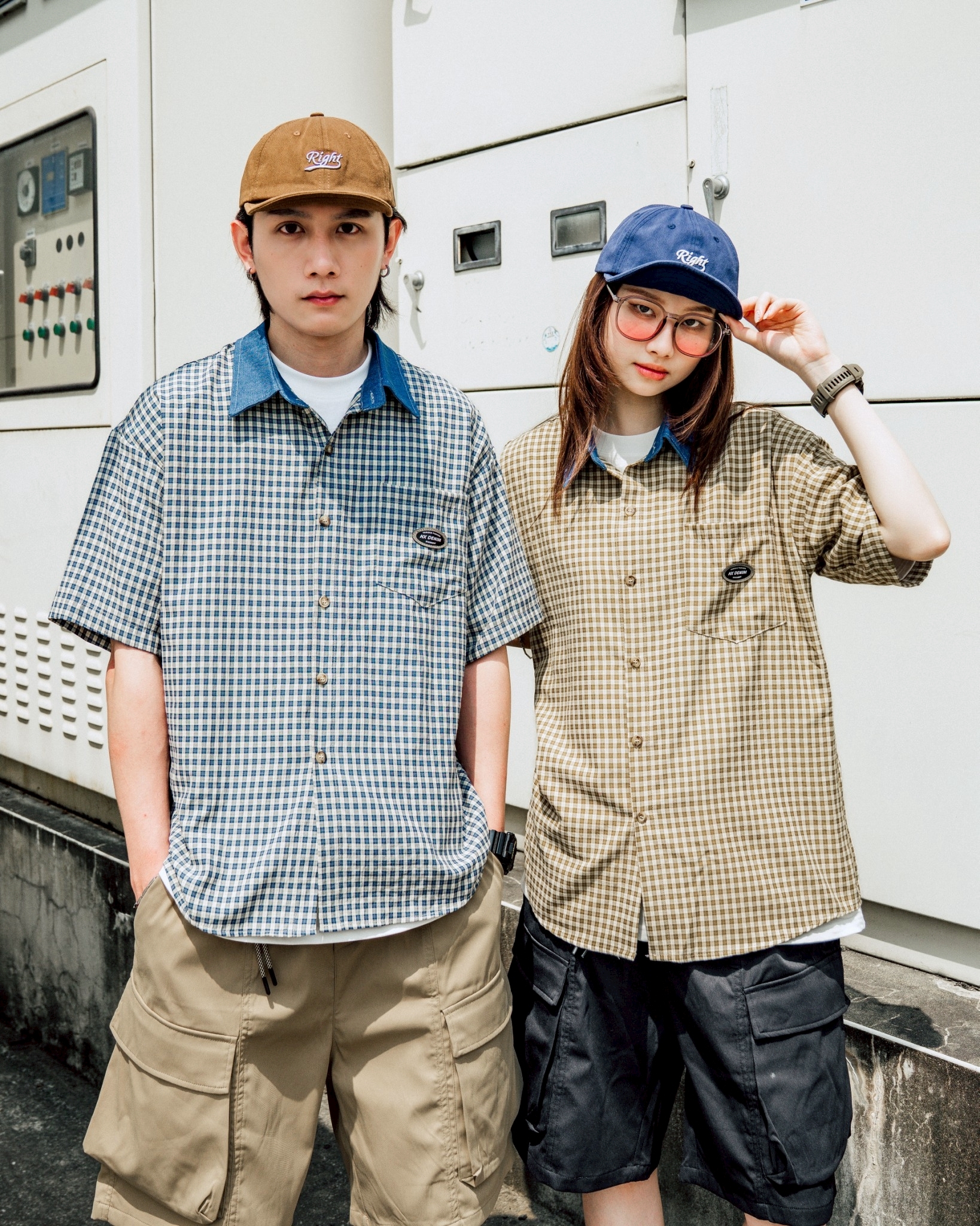 SBG 撞色牛仔領短袖襯衫 V0013