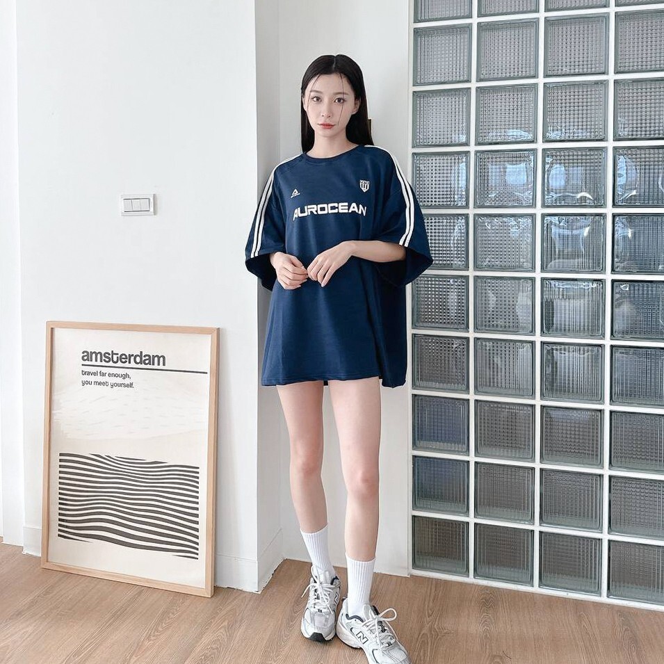韓版 短袖 AUROCEAN 世足風 美式 黑色 灰色 男女可穿
