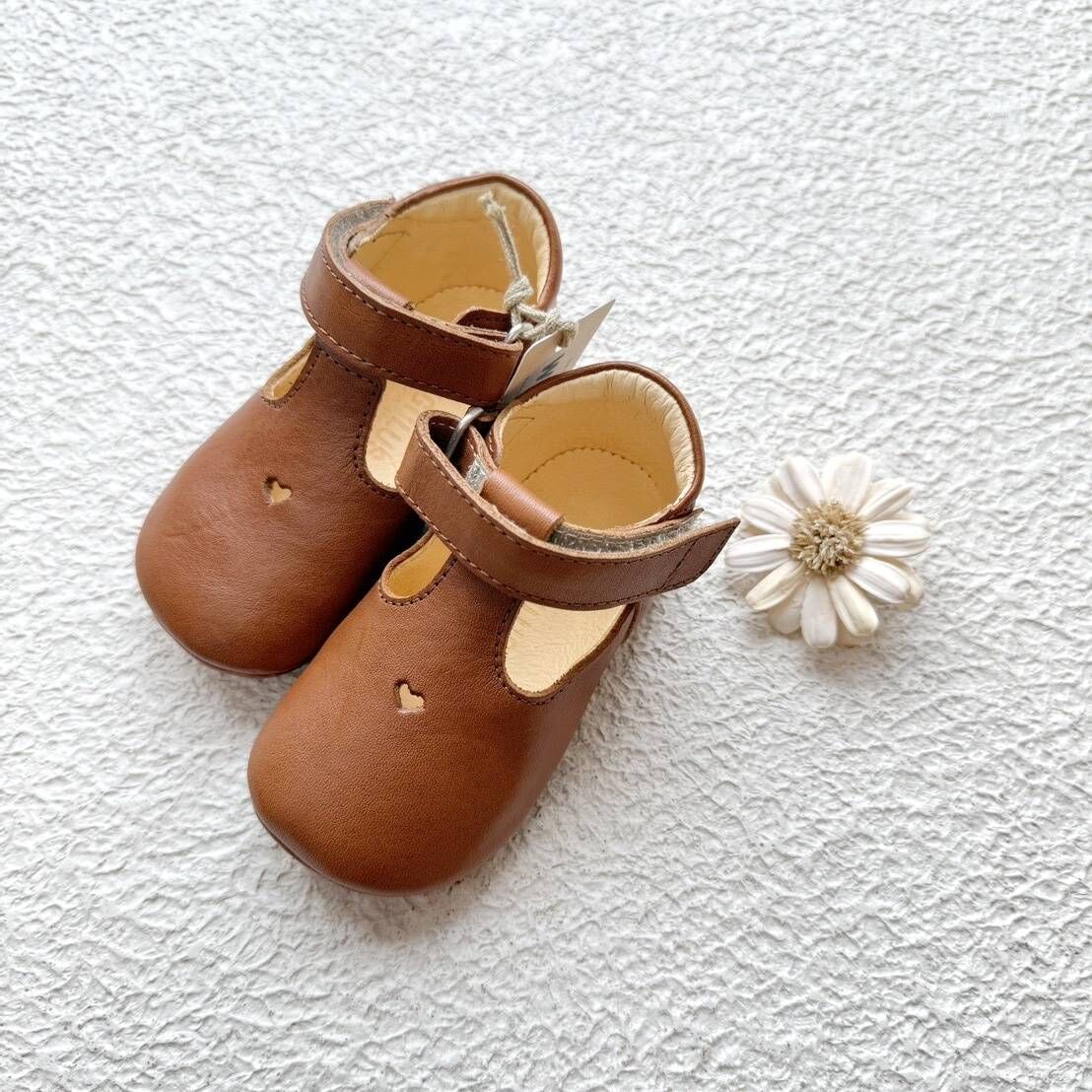 ANGULUS 魔鬼氈愛心學步鞋 Prewalker with heart and velcro closure - Cognac