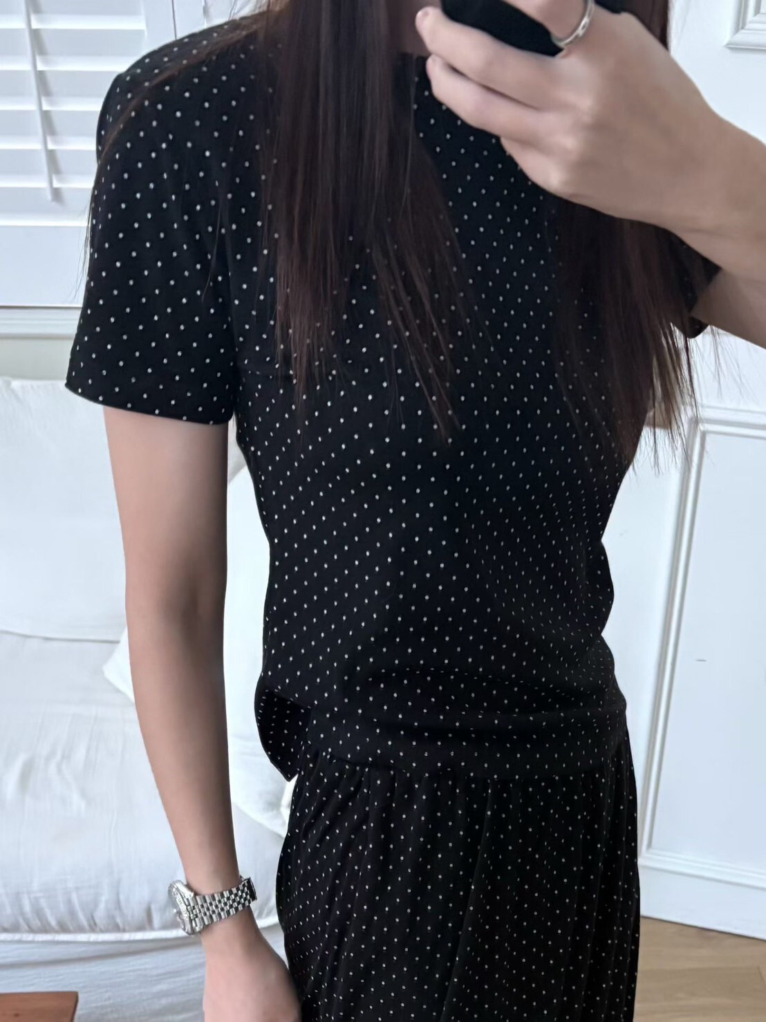 經典黑白色系點點圓領短袖棉TEE / 2色