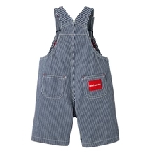 MIKI HOUSE牛仔條紋吊帶褲-海軍藍&白