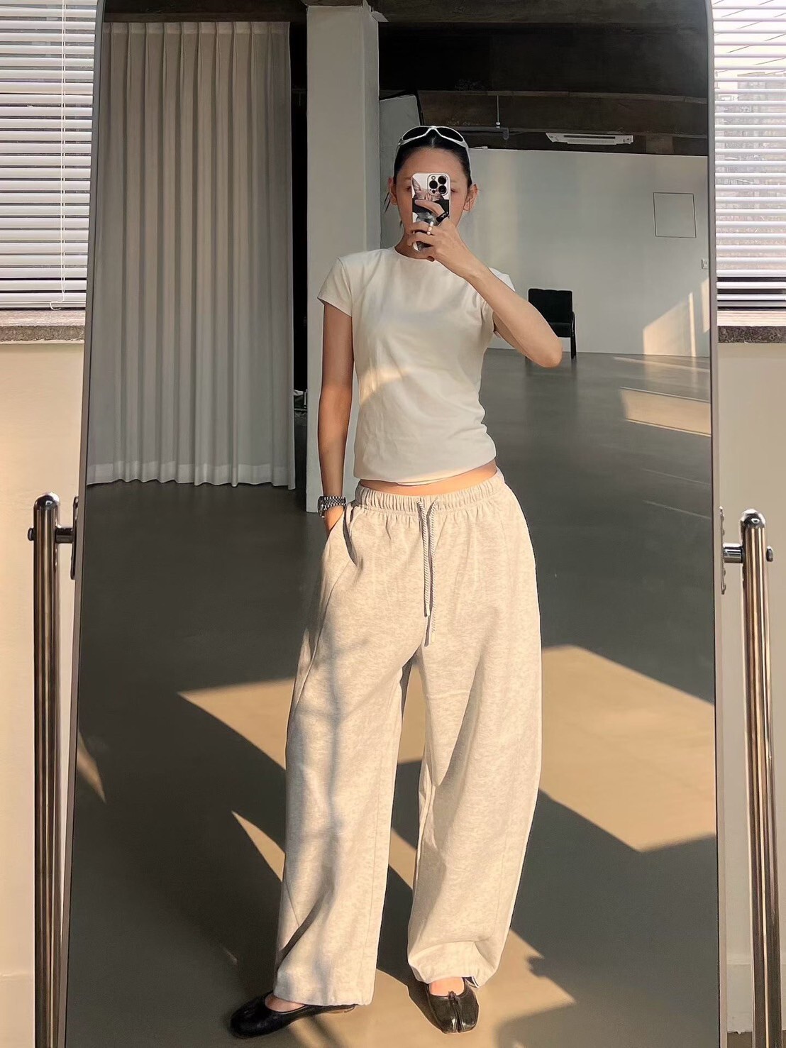 鬆緊腰斜紋綁帶造型抽繩縮口棉褲-F / 4色