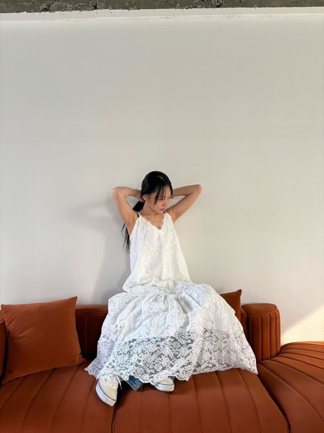 浪漫女子細肩帶魚尾裙擺蕾絲長洋裝 / 2色