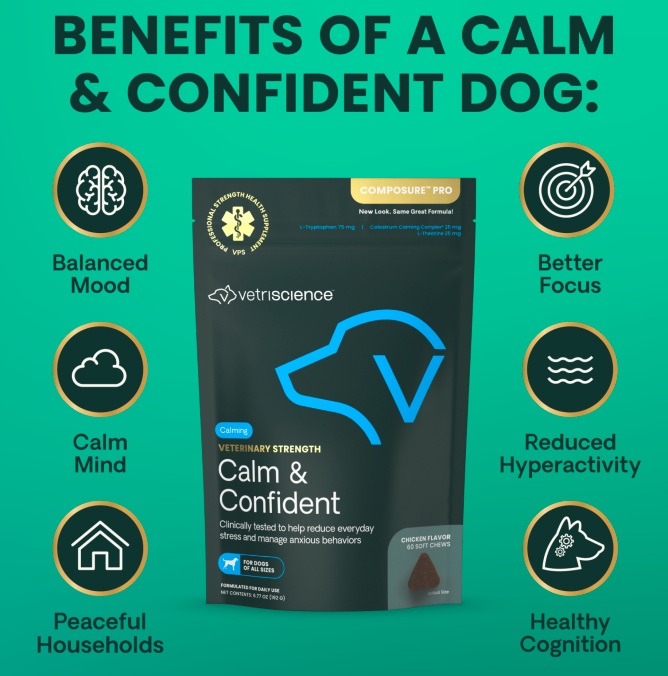 VetriScience -Veterinary Strength Calm & Confident for Dogs 60 Bites-Sized Chews