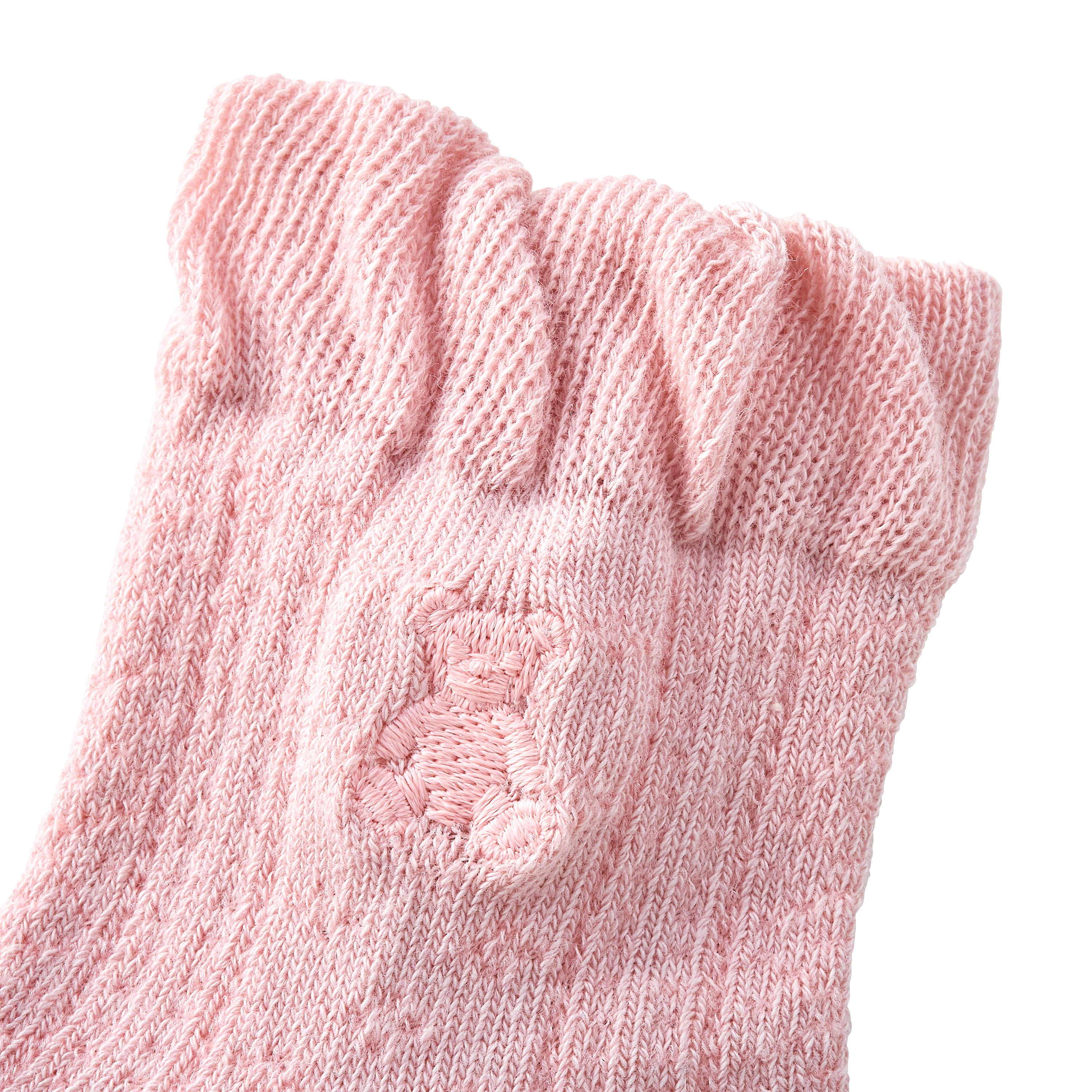 剪影熊同色刺繡圓筒短襪-粉