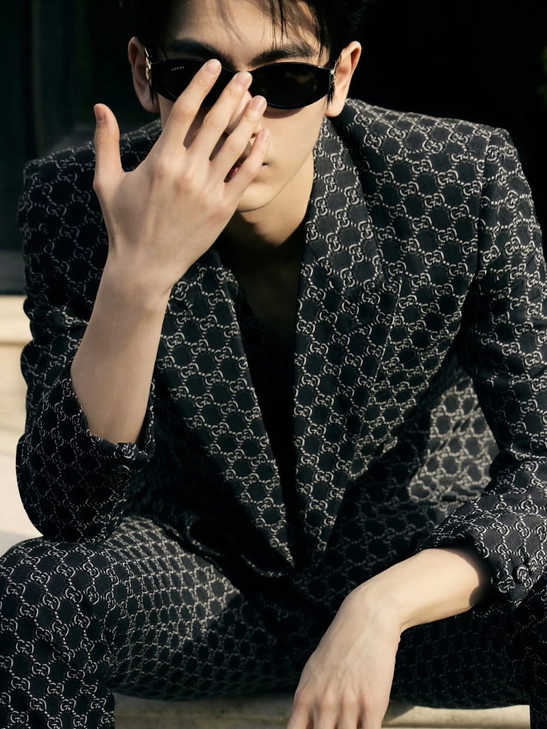 GUCCI 張凌赫同款 男女通用 橢圓框 墨鏡