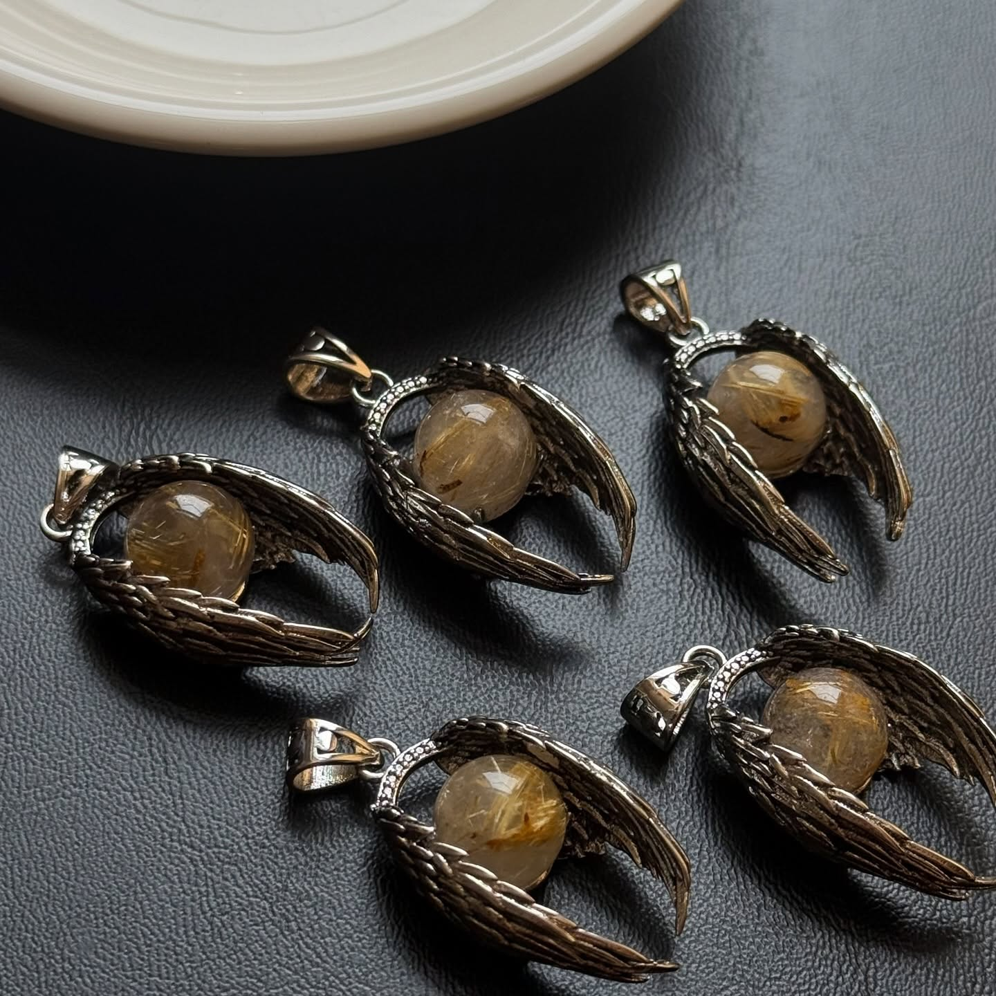 [原石] 鈦髮晶 項鏈吊墜 天使翅膀