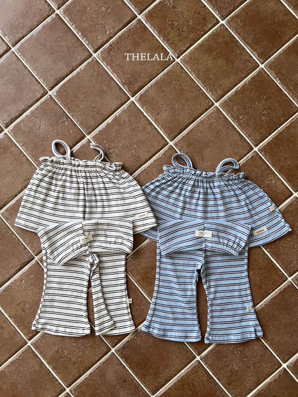 正韓夏lalla 小童條紋吊帶喇叭褲套裝
