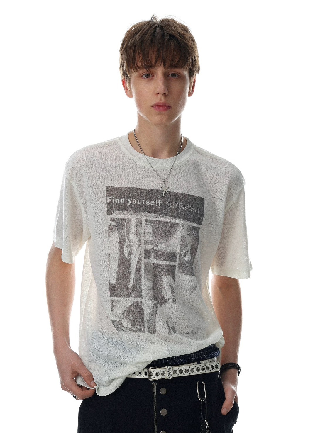 (GOAL) 復古透膚印花短T aw 26071