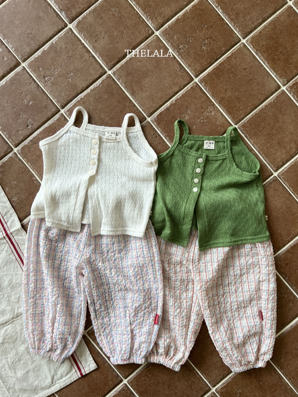 正韓夏lalla 小童兩色森系鈕扣背心
