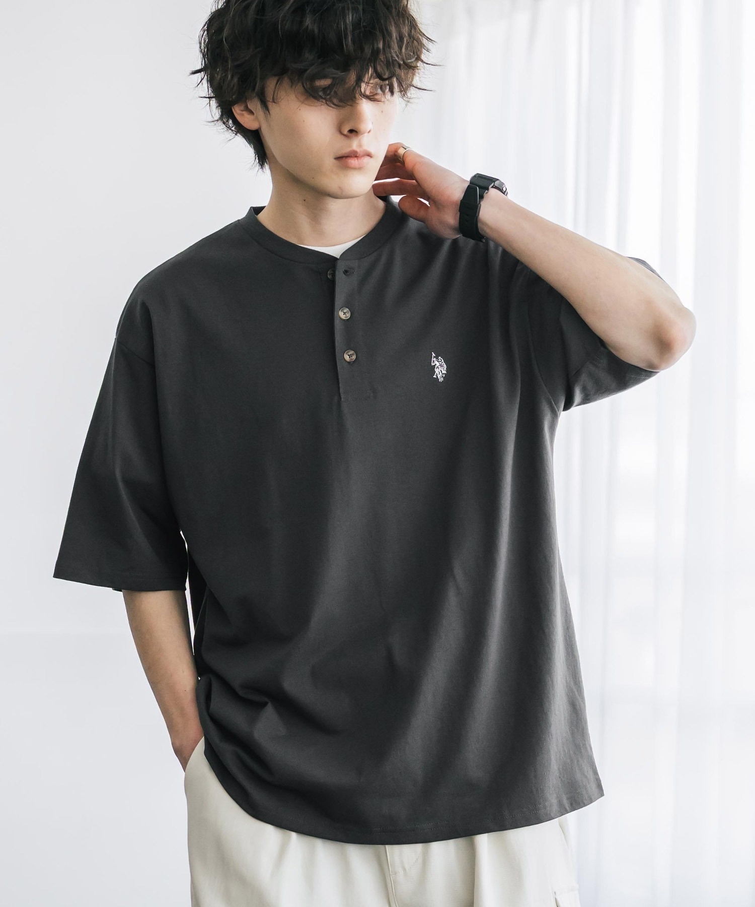 U.S. POLO ASSN. / Logo Embroidered Henley Neck Short-Sleeve T-Shirt