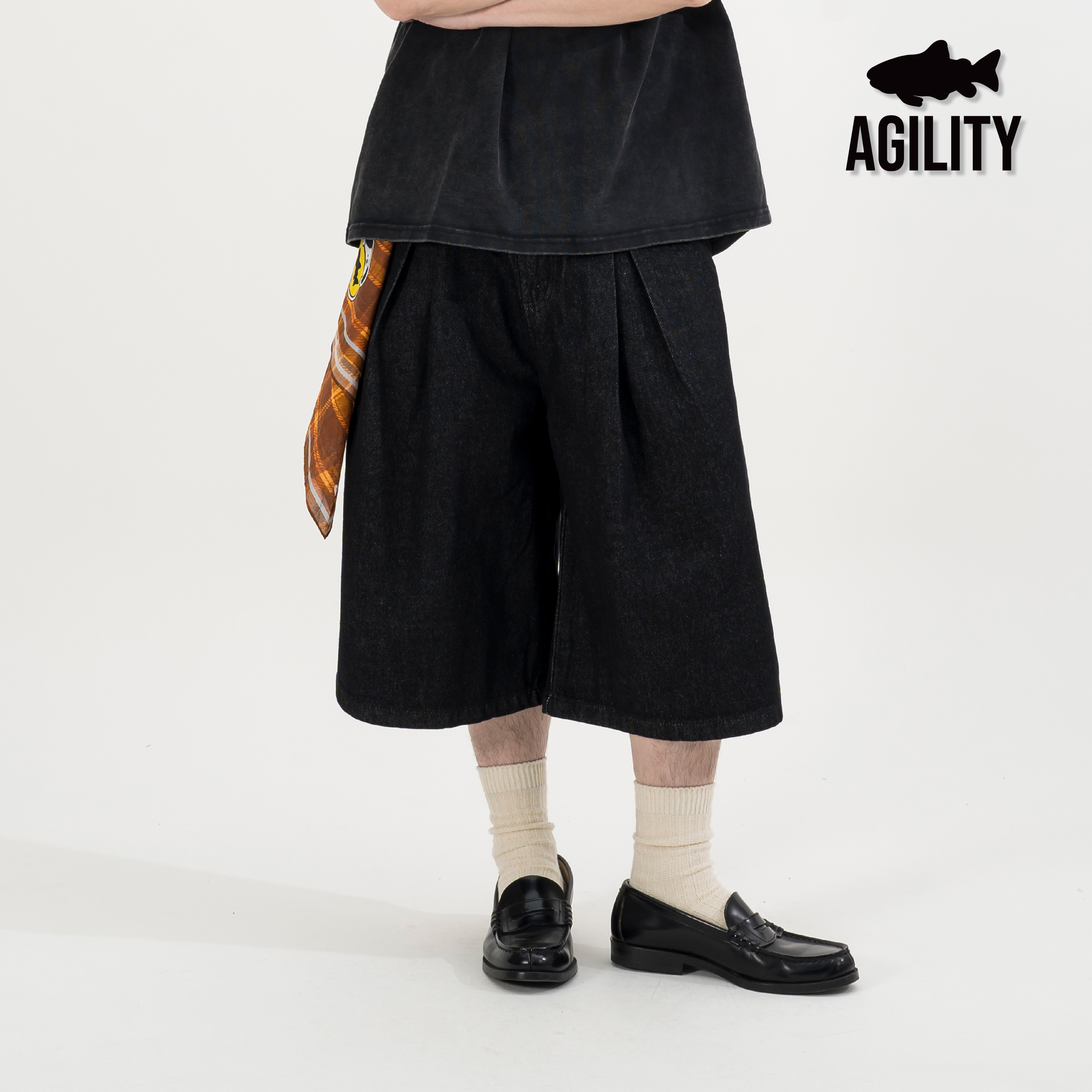AGILITY Raw Pleated Jorts 褶線 原色牛仔 七分褲 [BD7]