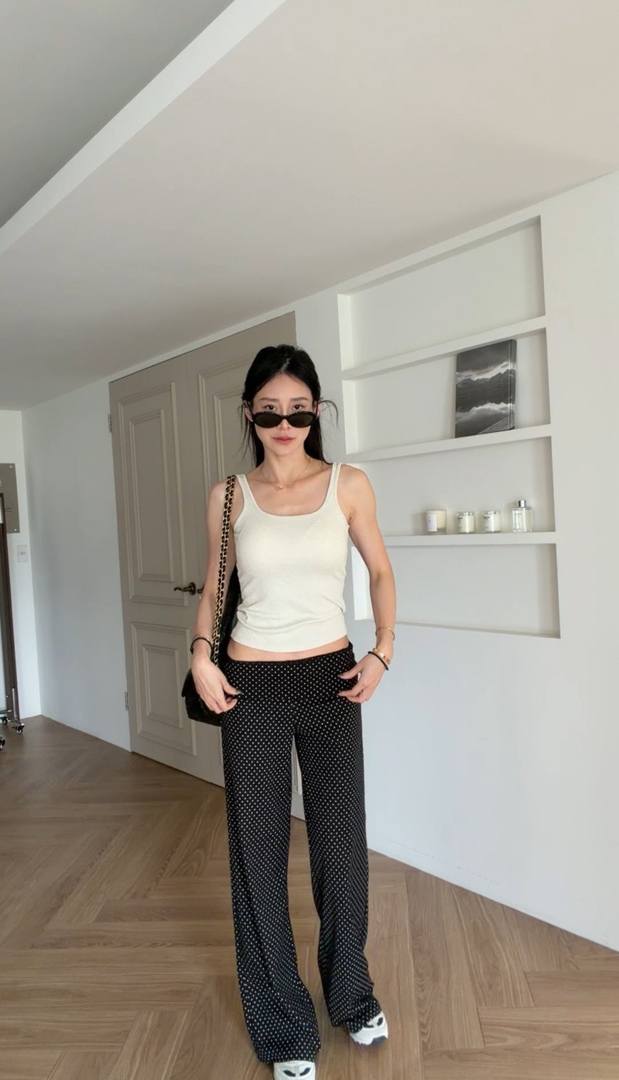 ｜韓國｜小點點翻摺腰帶寬褲