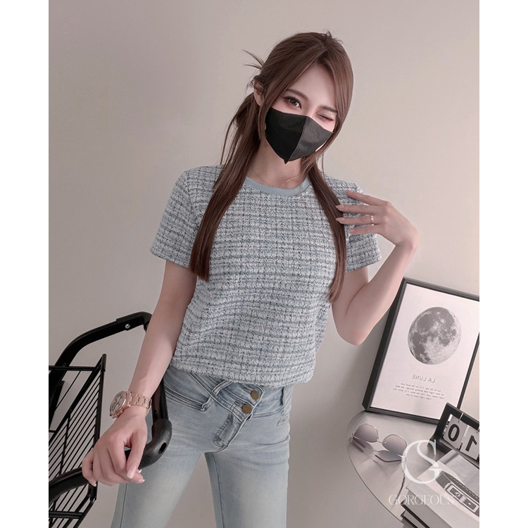 G2016 「小香風撞色格子上衣」