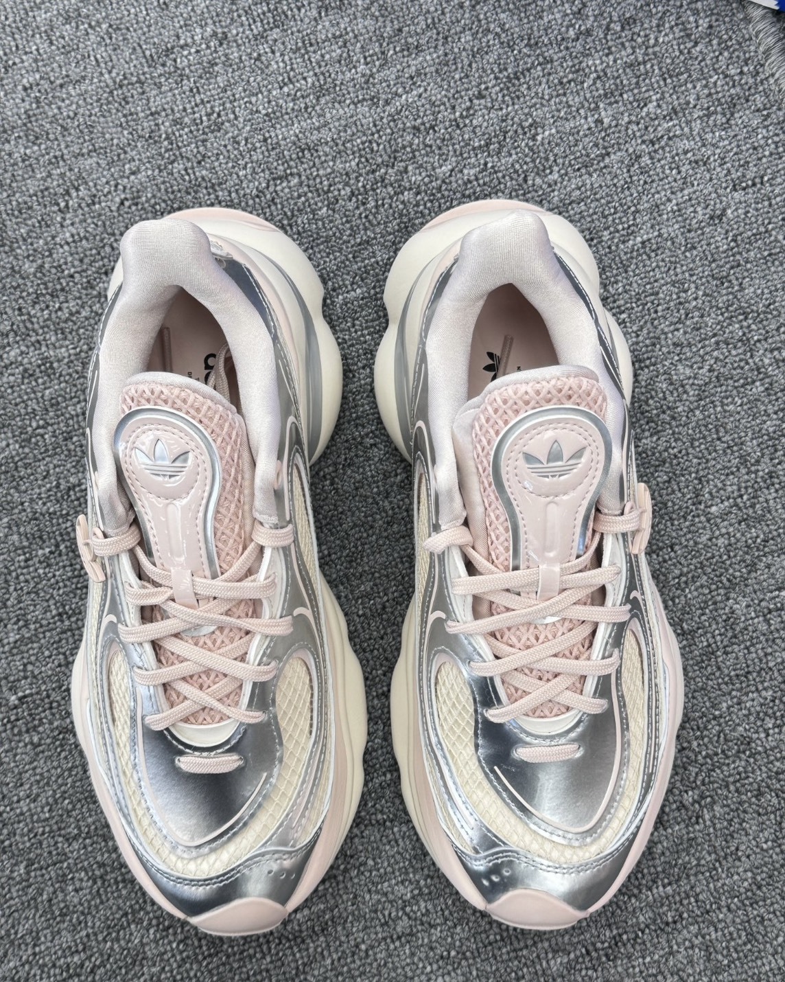 ADIDAS OZVENUZ 宋雨琦同款櫻花奶油銀蝴蝶鞋增高厚底女鞋