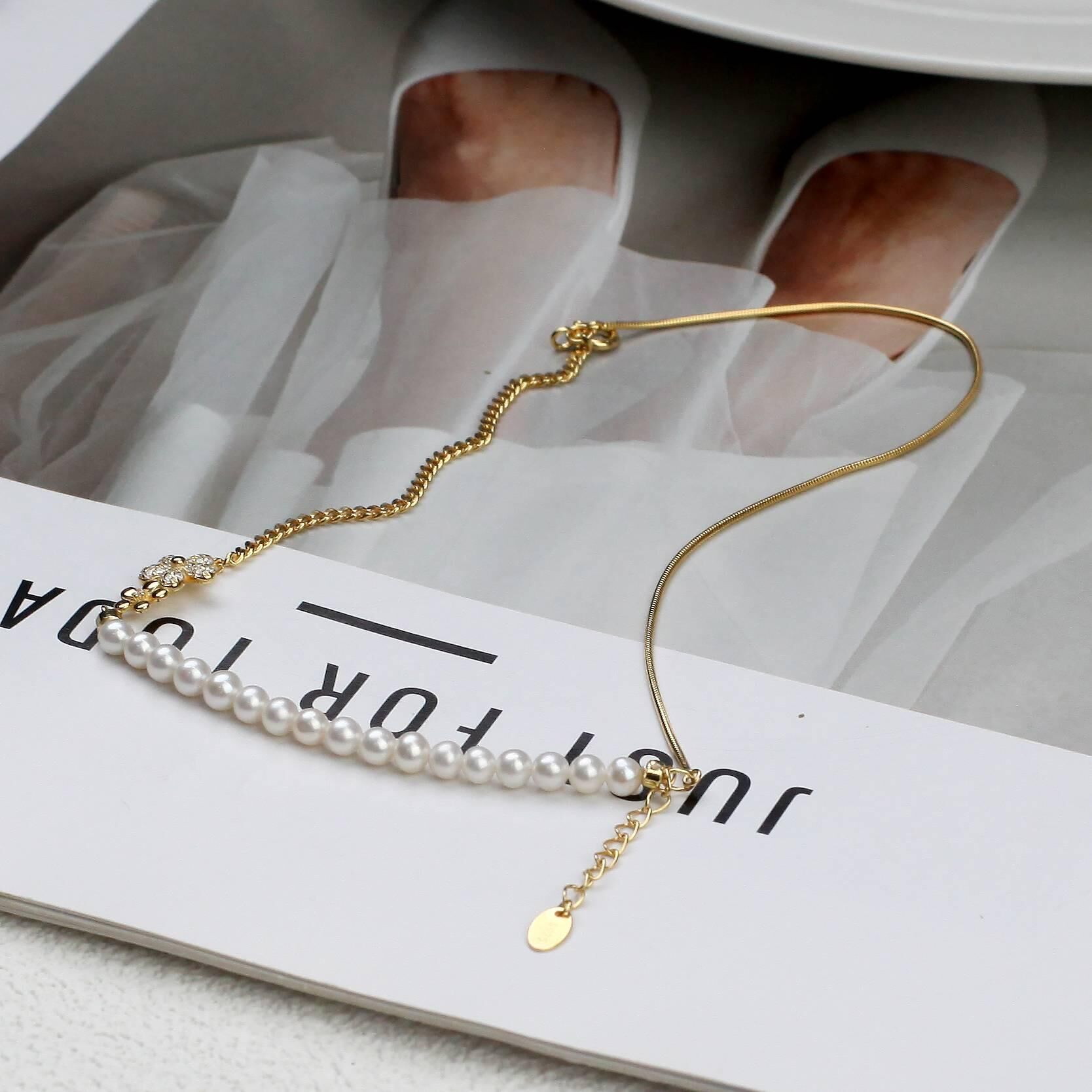 (EC55) 3-4MM雙層天然淡水珍珠ab款小花手鏈(S925) - #珍珠 #2004PE