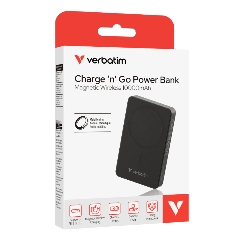 Verbatim Charge 'n' Go 10000 mAh 磁吸無線流動充電池 (3C 認證)  32227/32145