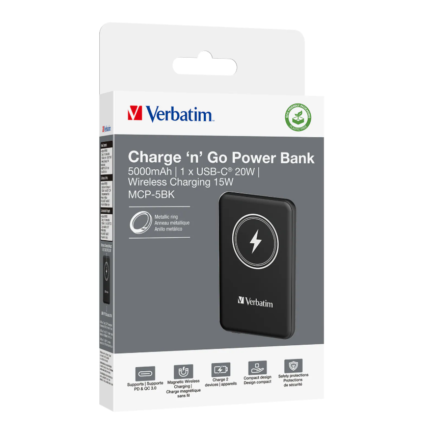Verbatim 磁吸無線電源 5000mAh (MCP-05) (3C認證)  32240 - Black