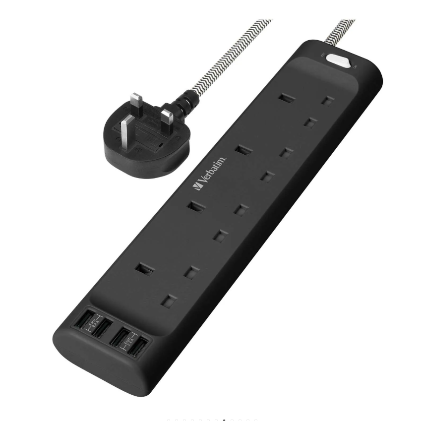 Verbatim 4位插頭 + 4位USB 拖板 (1.8m) 66685 - Black