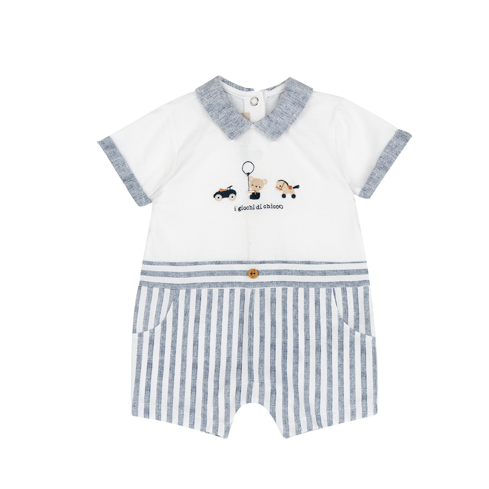 玩具樂園-剪接條紋有領短袖兔裝