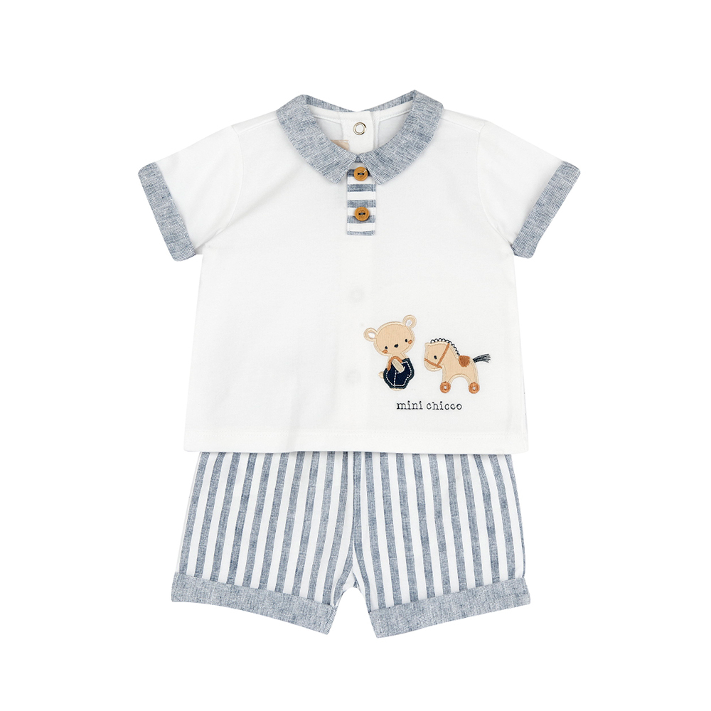 玩具樂園-有領上衣+條紋褲短袖套裝