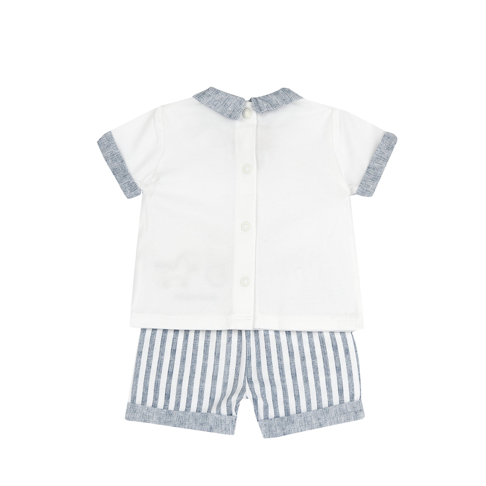 玩具樂園-有領上衣+條紋褲短袖套裝