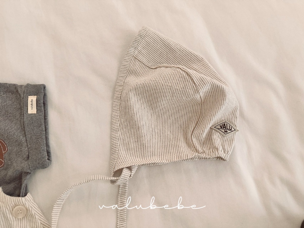 正韓夏valubebe 嫩嬰小標直條綁帶帽