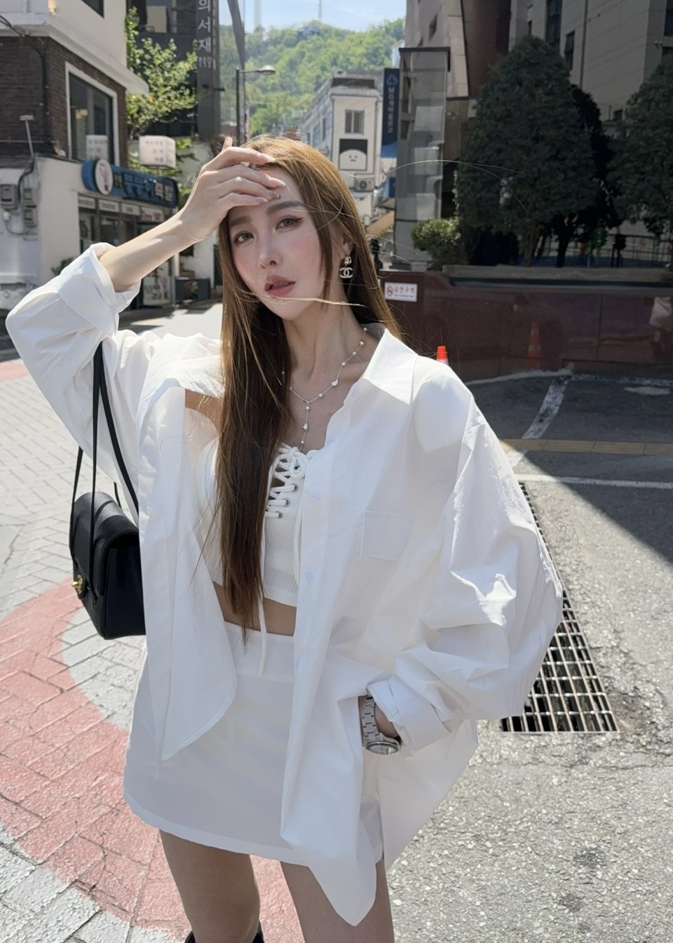每天必須墊肩寬鬆襯衫+裙子