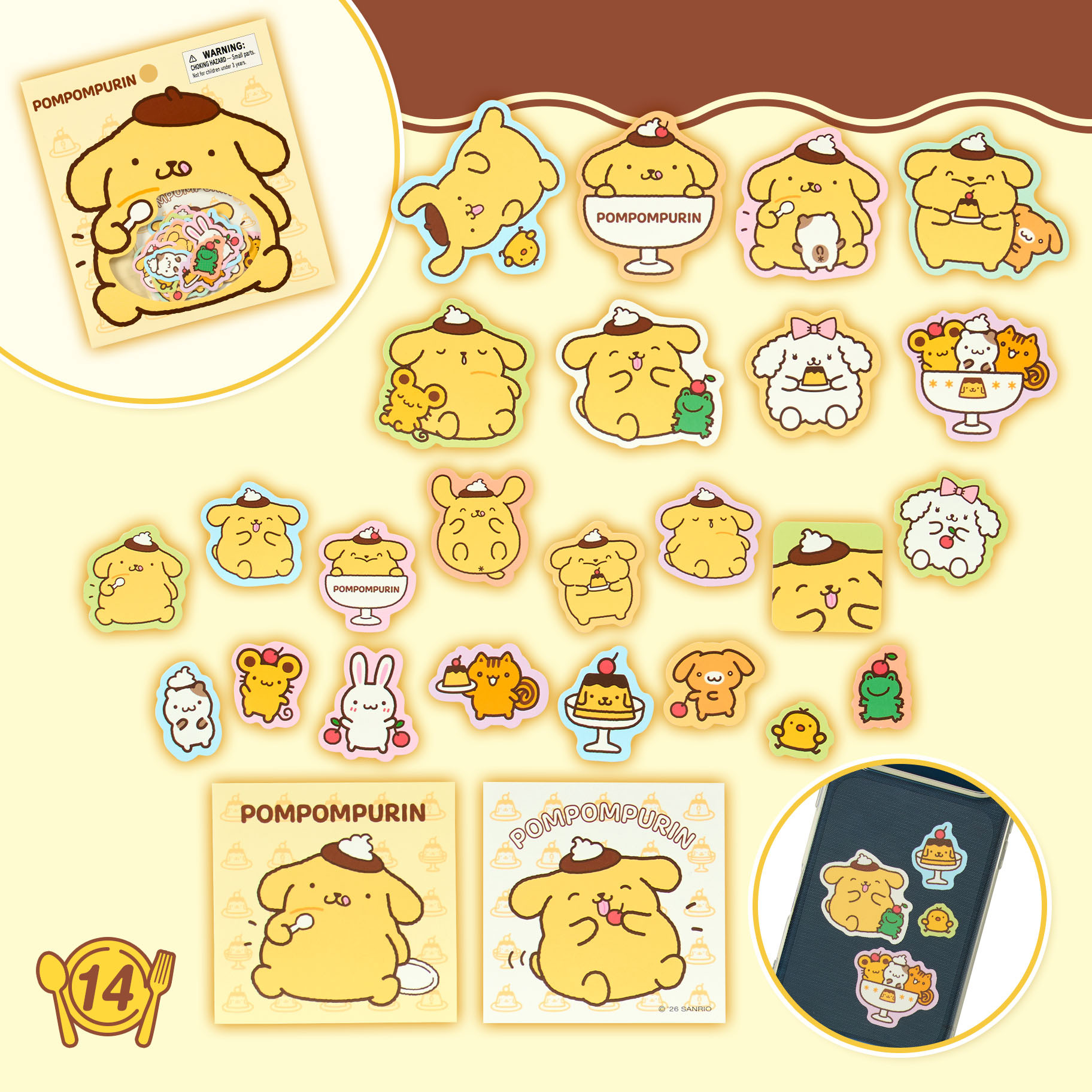 日本 Sanrio Pom Pom Purin 布甸狗 30周年系列 - 貼紙套裝 (26入)