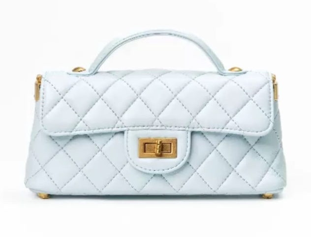 RN260416-K38-PT8A-羊皮-22cm(W)*7cm(D)*11cm(H)-天空藍色-菱格鏈條包(手挽/腋下/斜揹) 送 絲巾*1條(款式隨機)