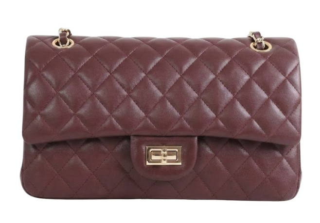 RN260416-K22-PR31A-小羊皮-26cm(W)*6.5cm(D)*16cm(H)-酒紅色金扣-菱格CF包(腋下/側揹/斜揹) 送 絲巾*1條(款式隨機)