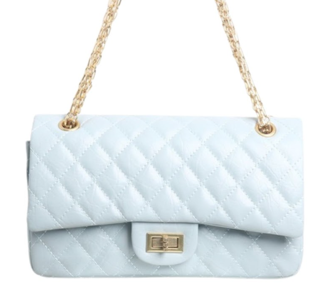 RN260416-K23-PR32A-牛皮-26cm(W)*9cm(D)*17cm(H)-藍色金扣-菱格CF包(腋下/側揹/斜揹) 送 絲巾*1條(款式隨機)