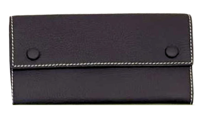 RN260416-K185-PE30B-荔枝紋頭層牛皮-19cm(w)*3.5cm(D)*10cm*(H)-黑色明線-長銀包(10張卡位,中間拉鍊小格)