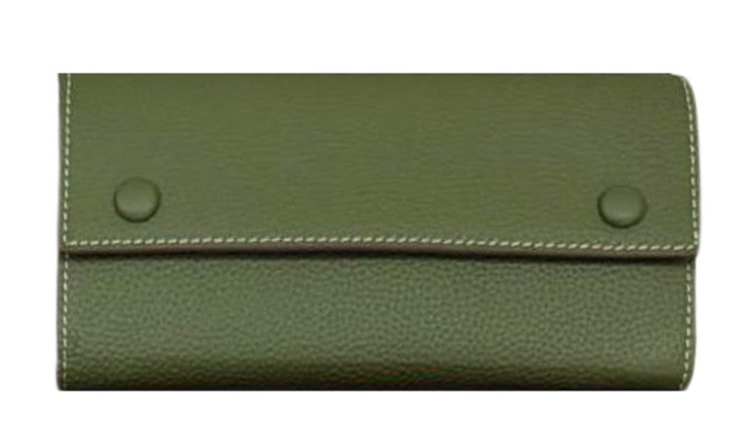 RN260416-K188-PE30E-荔枝紋頭層牛皮-19cm(w)*3.5cm(D)*10cm*(H)-綠色-長銀包(10張卡位,中間拉鍊小格)