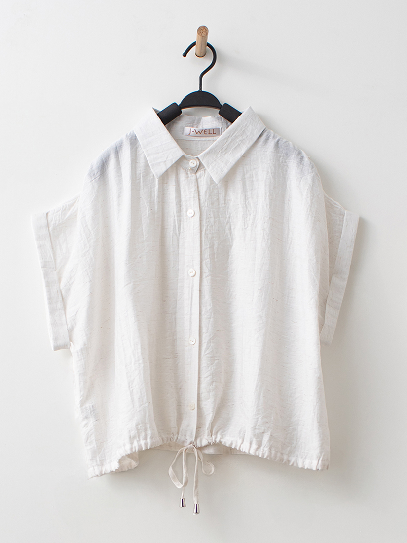 日系清新棉麻反褶袖抽繩襯衫