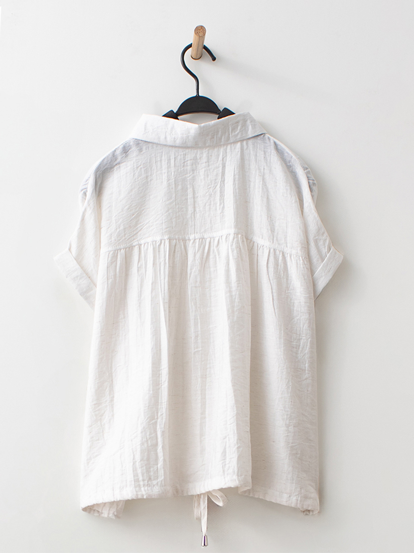 日系清新棉麻反褶袖抽繩襯衫
