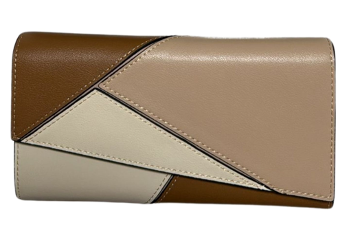 RN260416-K175-PE33B-頭層牛皮-19cm(W)*3.5cm(D)*10cm(H)啡拼杏色-拼圖銀包(12卡位,1拉鏈格,2大格)