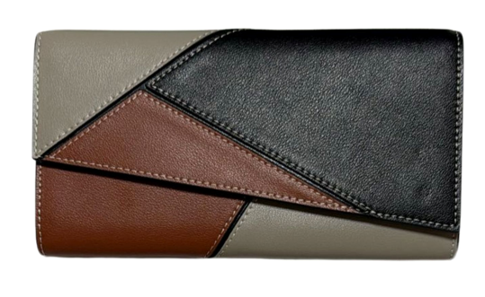 RN260416-K177-PE33D-頭層牛皮-19cm(W)*3.5cm(D)*10cm(H)-黑拼啡色-拼圖銀包(12卡位,1拉鏈格,2大格)