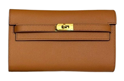 RN260416-K156-PJ46B-手掌紋 牛皮-21cm(W)*4cm(D)*13cm(H)-金棕 金扣-長銀包(4卡位-有拉鍊隔, 配皮肩帶)